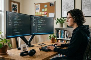 Développeuse en train de coder